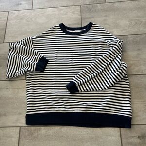 NWT AERIE Women's Tres Chic Large Blue/White Striped Pullover Sweatshirt